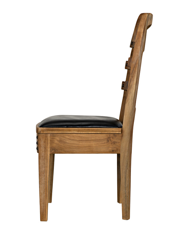 Laila Teak Chair in Satin Finish with Black Leather Seating