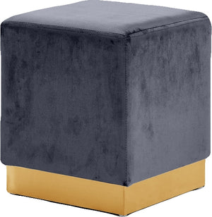 Daniel Ottoman/Stool In Grey Velvet and Gold