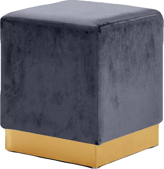 Daniel Ottoman/Stool In Grey Velvet and Gold