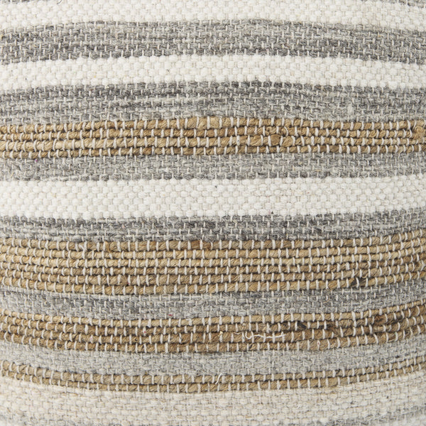 Aahana 16.0L x 16.0W x 16.0H White/Taupe/Gray Striped Hemp and Cotton Pouf