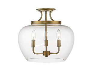 Joliet 3 Light Semi Flush Mount in Olde Brass Finish