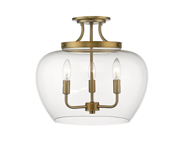 Joliet 3 Light Semi Flush Mount in Olde Brass Finish