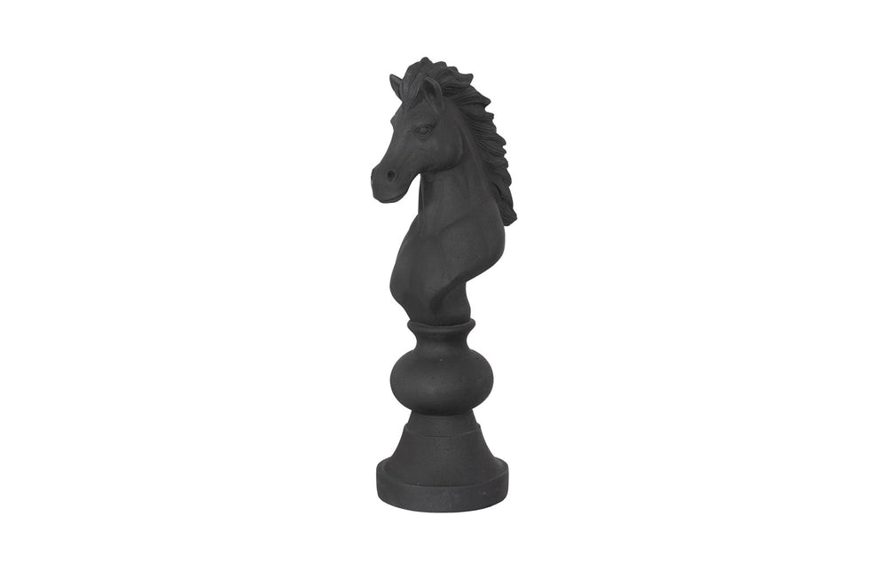 Knight Chess Sculpture, Cast Stone Black, Smallall