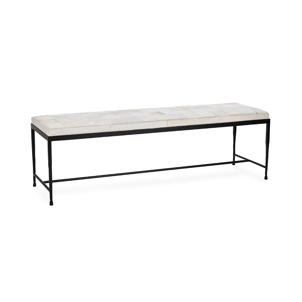 Achen 60" Bench with Hammered Iron & Hide - Dusty Cream
