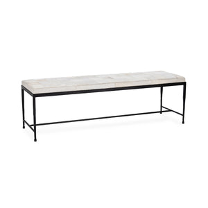 Achen 60" Bench with Hammered Iron & Hide - Dusty Cream