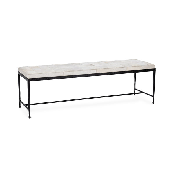 Achen 60" Bench with Hammered Iron & Hide - Dusty Cream