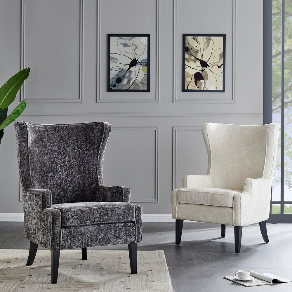Clementine Fabric Wing Accent Arm Chair In Opus Cream