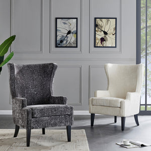 Clementine Fabric Wing Accent Arm Chair In Opus Cream