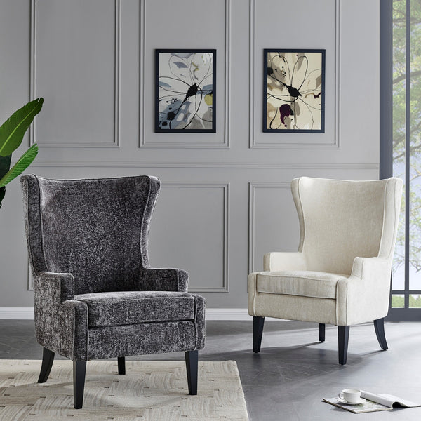 Clementine Fabric Wing Accent Arm Chair In Opus Cream