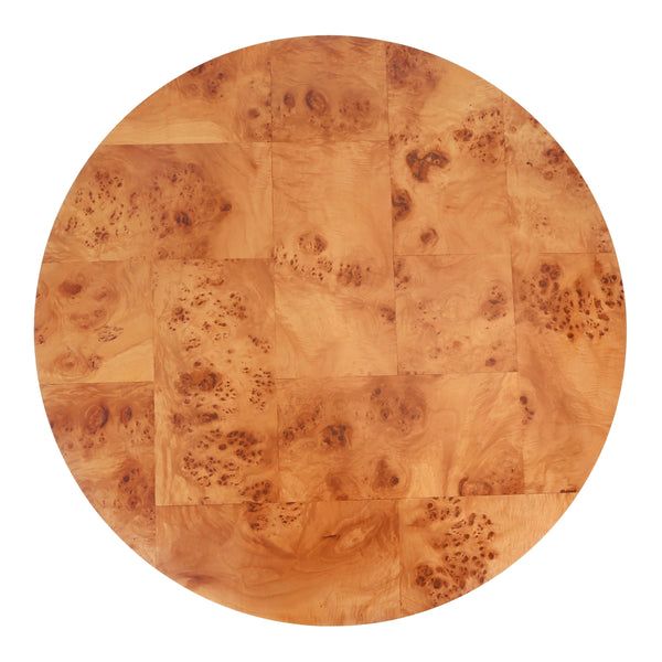Arsenio Burl Wood Round Coffee Table, Golden Brown Burl