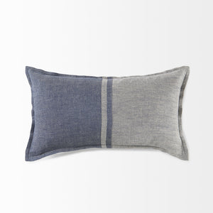 Aubrielle 14L x 26W Gray and Blue Fabric Color Blocked Decorative Pillow Cover
