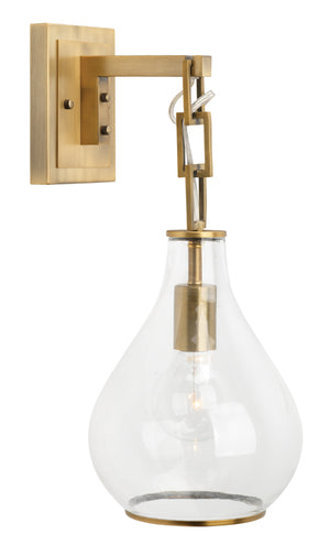 Tear Drop Hanging Wall Sconce, Clear Glass and Antique Brass