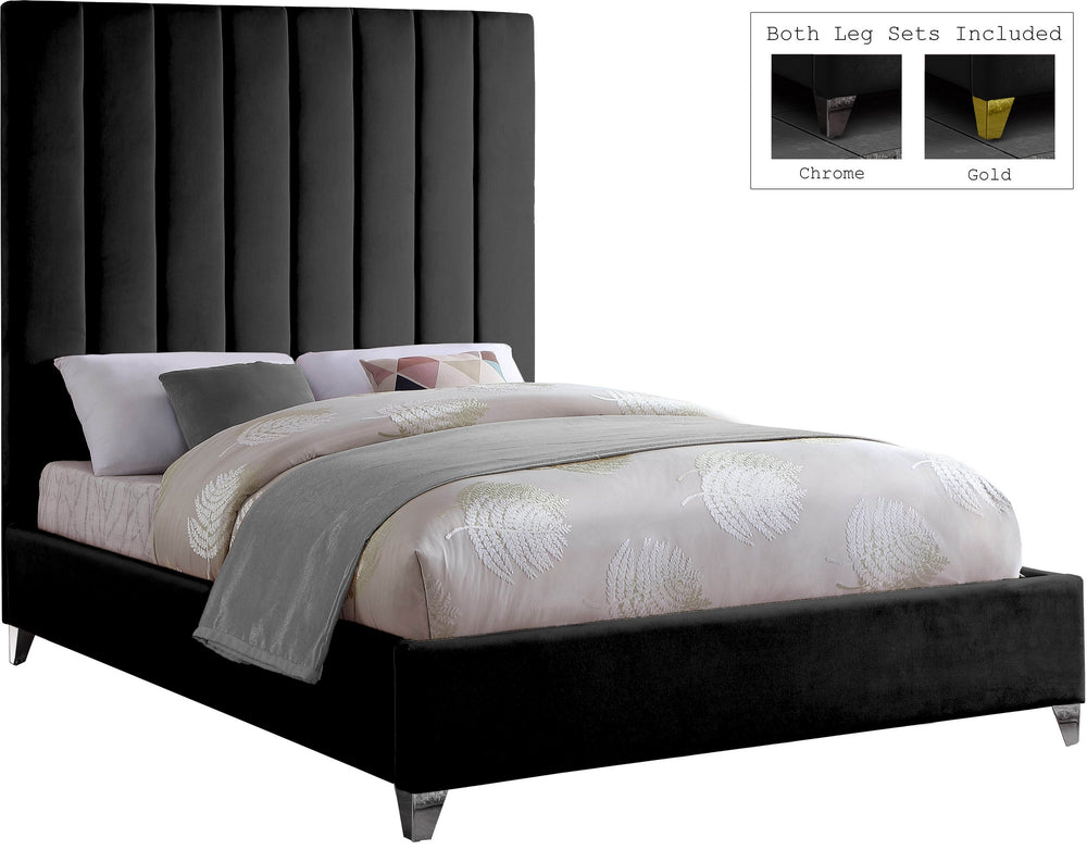 Glenda Full Bed In Black Velvet