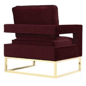 Avery Maroon Velvet Chair With Polished Gold Base