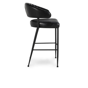 Umbria Leather Bar Stool with Iron Legs - Midnight Raven
