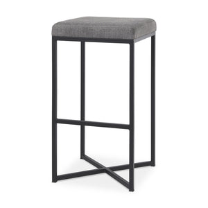 Frodo 16.5L x 16.5W x 29.75H Gray Fabric Seat W/Black Iron Frame Bar Stool