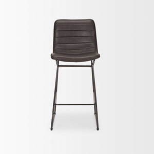 Meritt 37"H Black Faux-Leather Seat W/ Black Metal Frame Stool