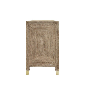 FOUR DOOR BUFFET WITH SATIN BRASS HARDWARE AND FOOT CAPS IN WRAPPED ROPE