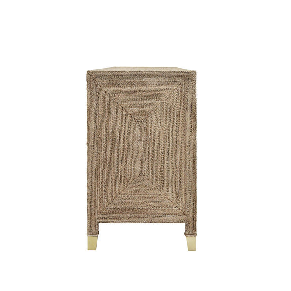 FOUR DOOR BUFFET WITH SATIN BRASS HARDWARE AND FOOT CAPS IN WRAPPED ROPE