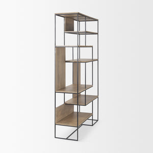 Morris 47.0L x 15.0W x 75.0H Light Brown Wood w/ Black Metal Frame 6-Tier Shelving Unit