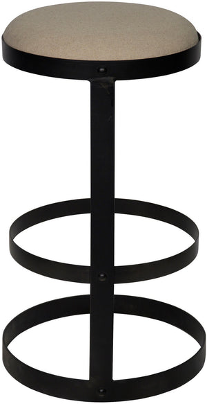 Dior Industrial Steel Bar Stool in Matte Black with Light Linen Cushion