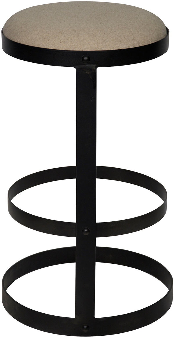 Dior Industrial Steel Bar Stool in Matte Black with Light Linen Cushion