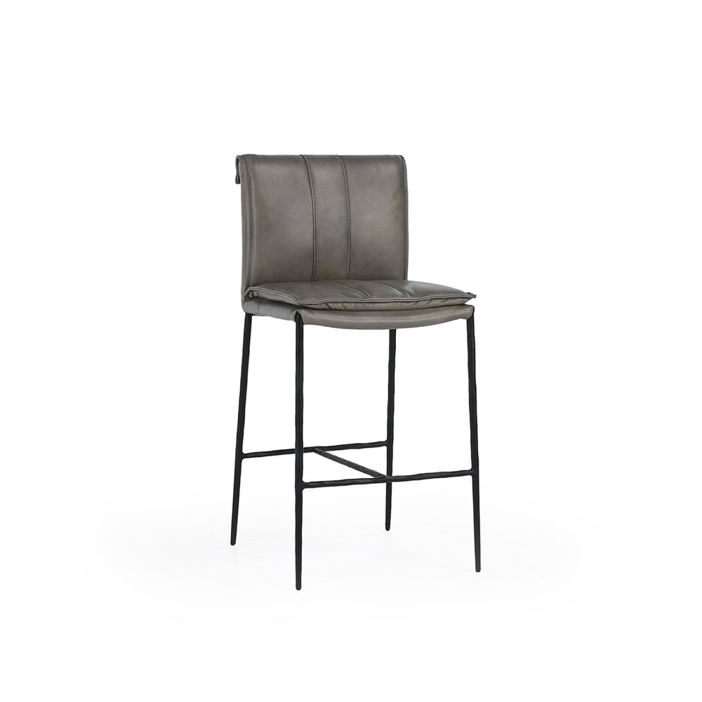 Mayer Leather Counter Stool with Hammered Iron Legs