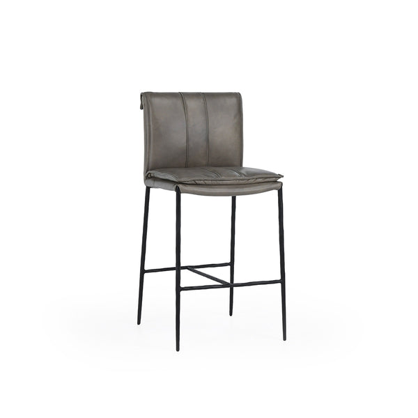 Mayer Leather Counter Stool with Hammered Iron Legs