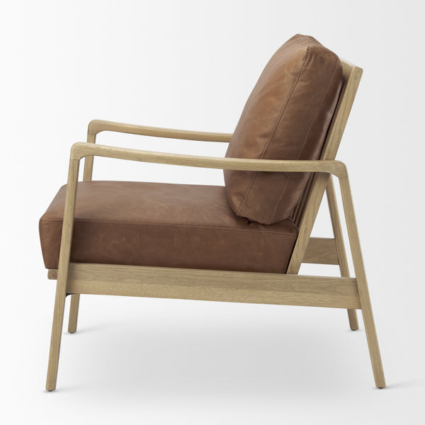 Raeleigh 28.0L x 34.1W x 34.4H Cognac Leather W/ Light Brown Wood Frame Accent Chair