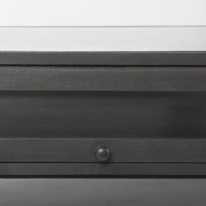 Arelius 42"L Rectangular Glass-Top Black-Brown Wood w/ Black Metal Base Display Coffee Table