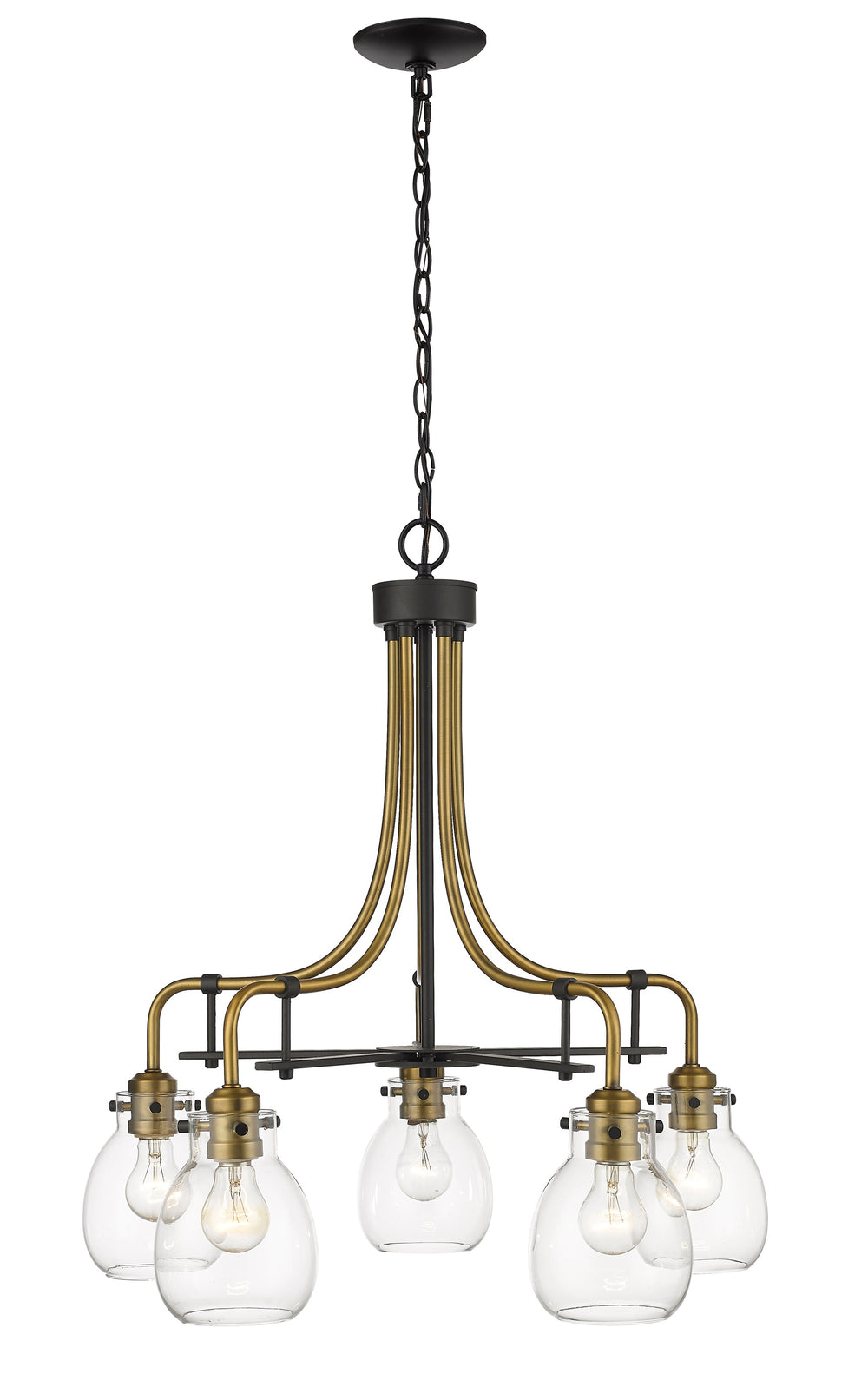 Kraken 5 Light Chandelier in Matte Black + Olde Brass Finish