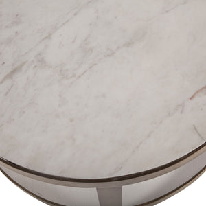 Michaelangelo White Marble Side Tables with Antique Gold Base, Set of 2