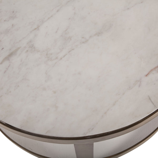 Michaelangelo White Marble Side Tables with Antique Gold Base, Set of 2