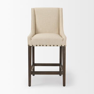 Kensington Cream Fabric Seat Brown Wood Frame Counter Stool