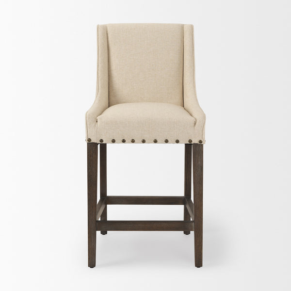 Kensington Cream Fabric Seat Brown Wood Frame Counter Stool
