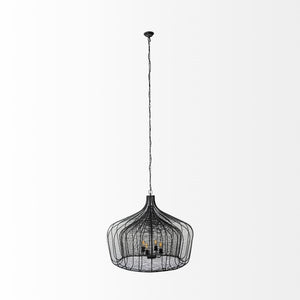 Camila (40"x31") Black Metal Mesh-Style Four Bulb Chandelier