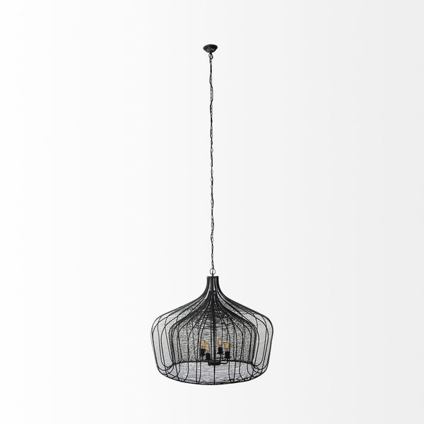 Camila (40"x31") Black Metal Mesh-Style Four Bulb Chandelier