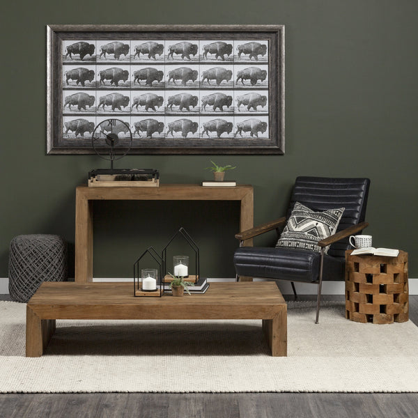 Ross Set of 2 Natural Wood W/ Black Metal Nesting Trays