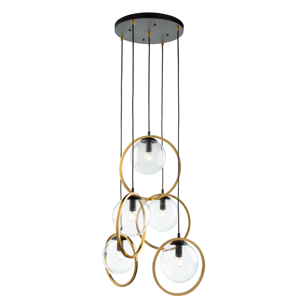 Lugano 5 Light Cord Pendant in Black & Vintage Brass