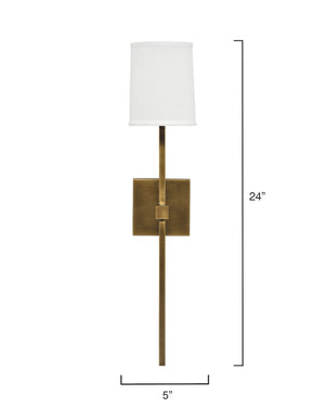 Minerva Wall Sconce, Antique Brass With White Linen Shade