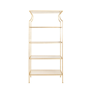 FLARED TOP ETAGERE WITH CLEAR GLASS SHELVES IN GOLD LEAF