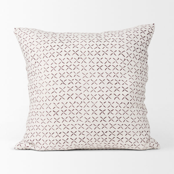 Jayden Cream w/ Merlot Print Linen Square Decorative Pillow Cover