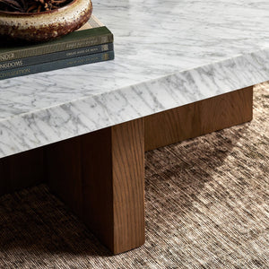 Bellamy Rectangular Coffee Table In White Carrera Marble