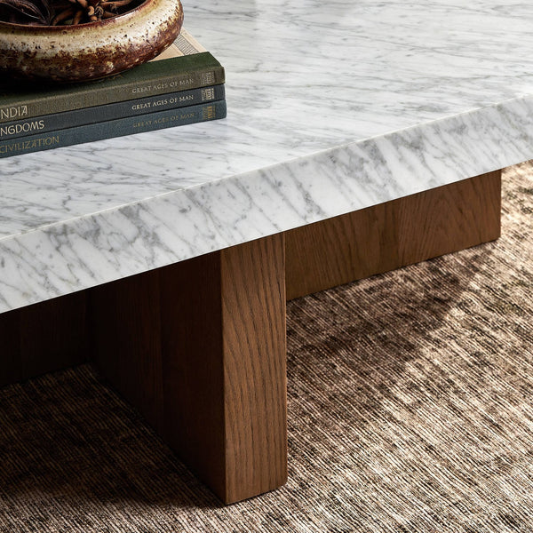 Bellamy Rectangular Coffee Table In White Carrera Marble