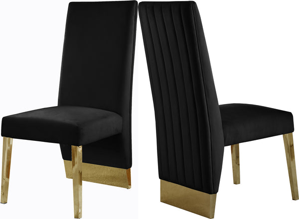 Stanley Dining Chair In Black Velvet and Gold