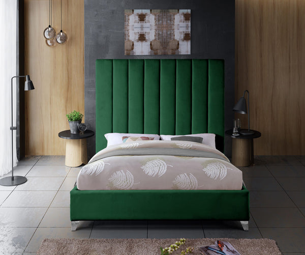 Glenda Queen Bed In Green Velvet