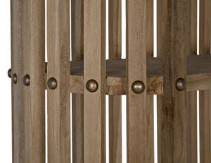 Opal Teak & Veneer Bookcase with Brass Nailhead Accents in Natural Finish