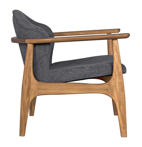 Vittorio Teak Chair in Ocean Grey Fabric with a Clear Coat Flat Finish