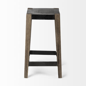 Nell 26" Seat Height Black Metal Seat & Foot Rest With Brown Wood Legs Stool