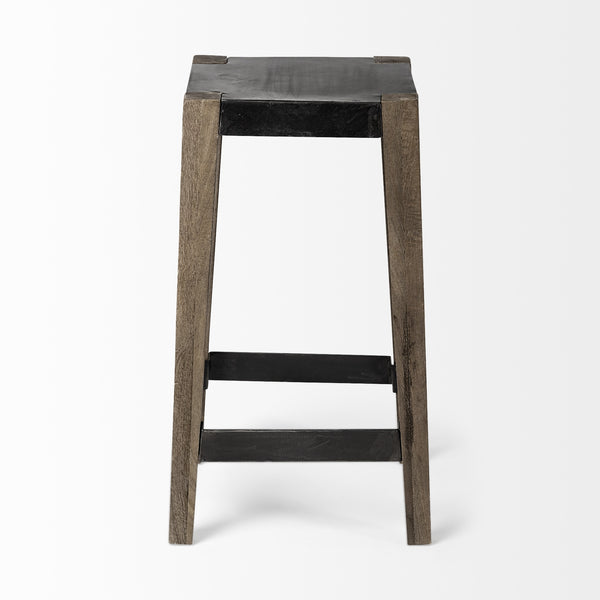 Nell 26" Seat Height Black Metal Seat & Foot Rest With Brown Wood Legs Stool
